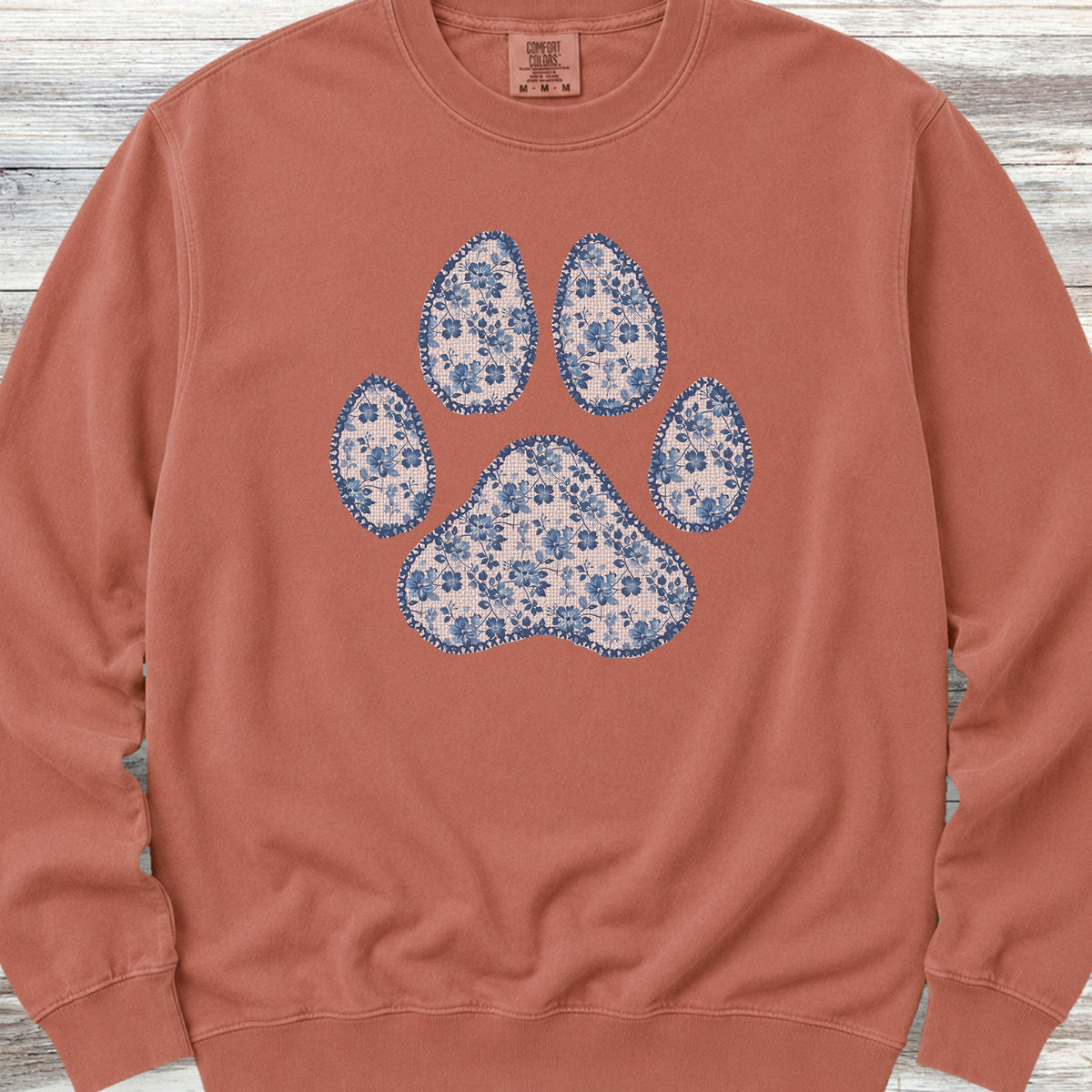 Blue Floral Paw Print Sweatshirt - Terracotta