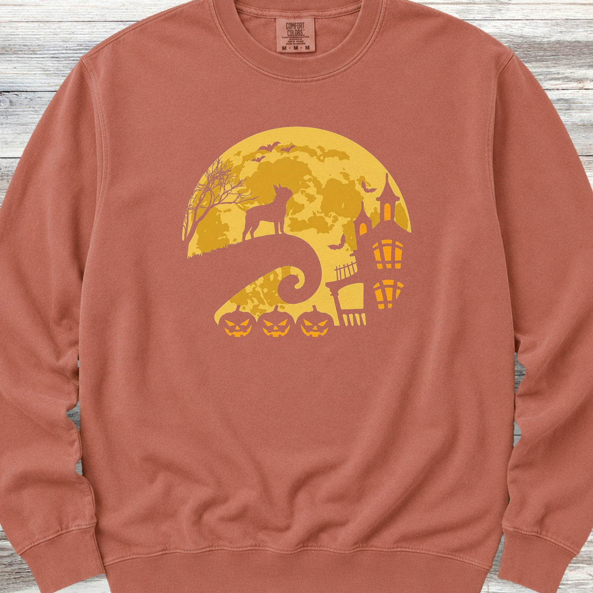 Boston Terrier Halloween Moon Sweatshirt - Terracotta