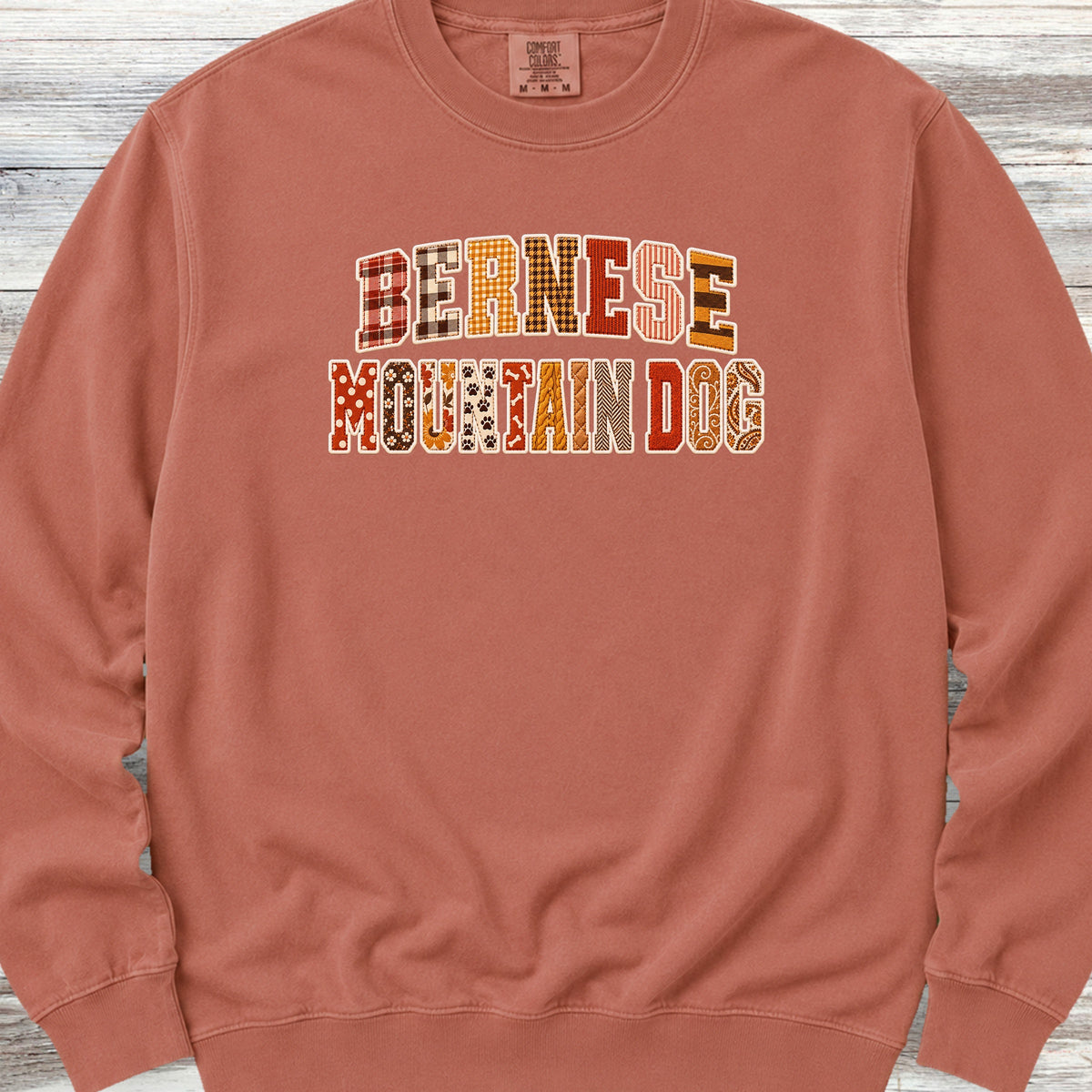 Bernese Mountain Dog Fall Faux Patchwork Sweatshirt - Terracotta