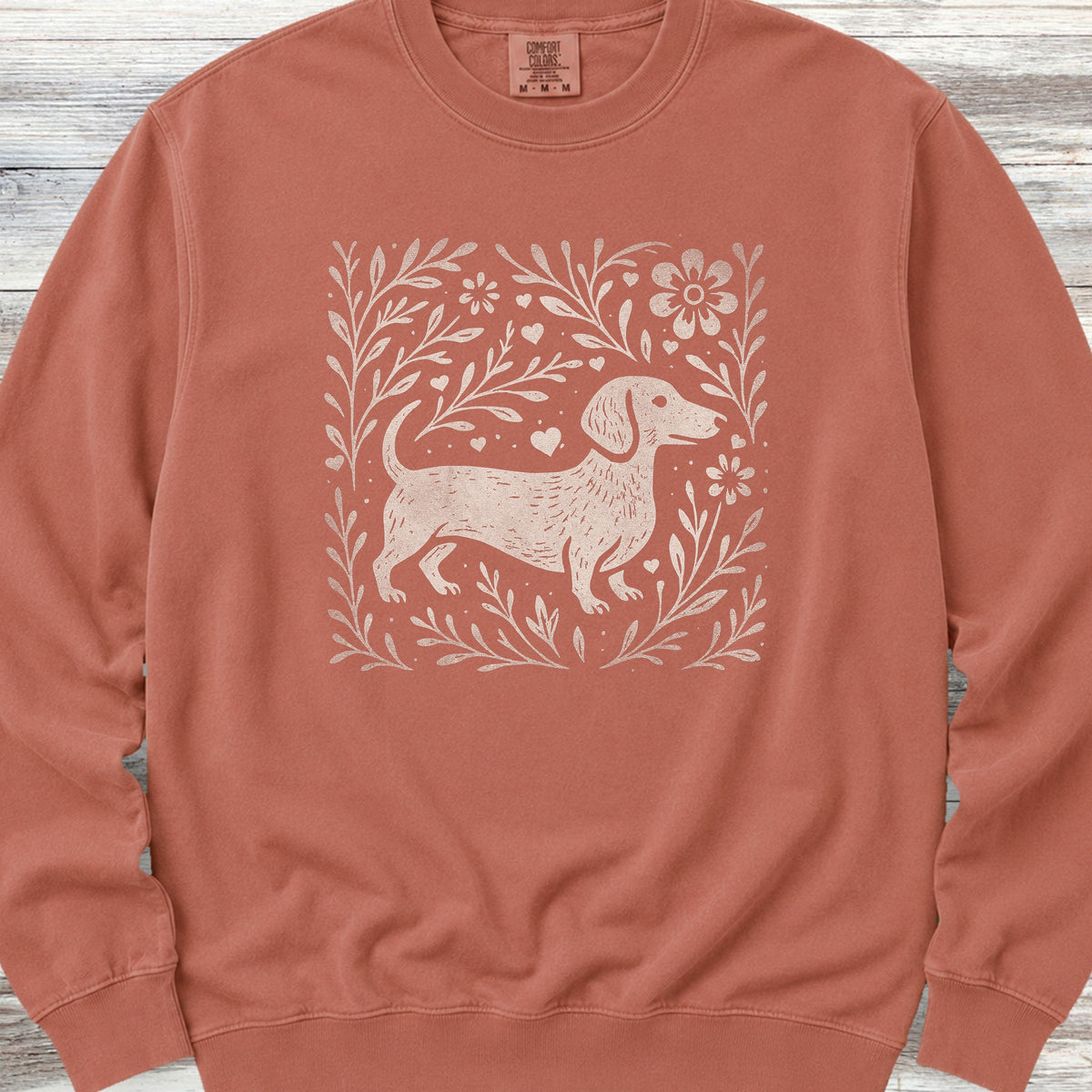 Dachshund Linocut Sweatshirt - Terracotta