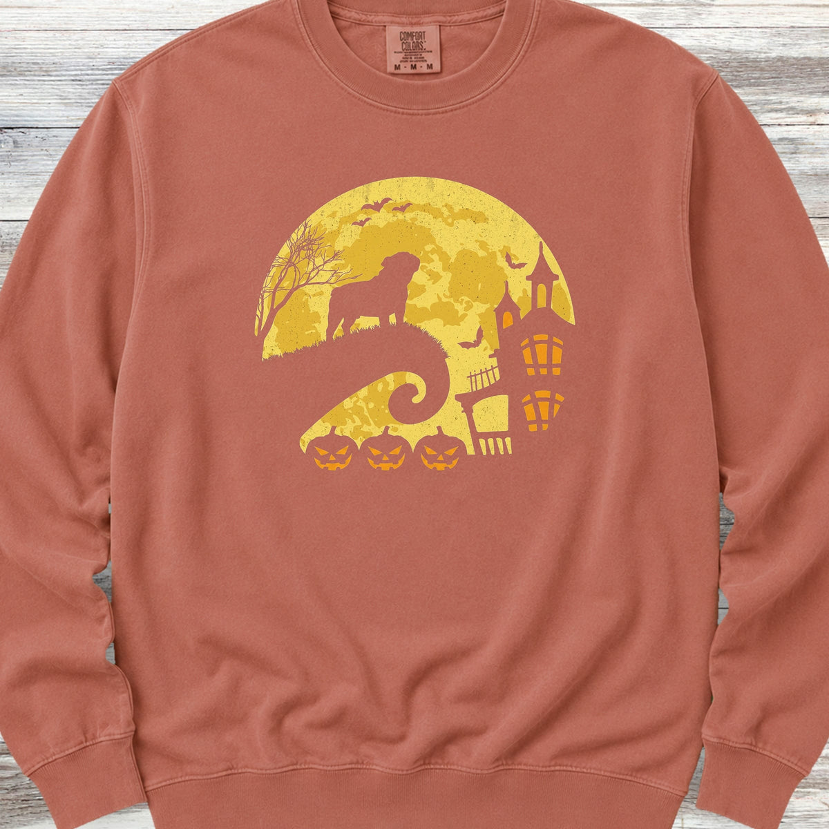 English Bulldog Halloween Moon Sweatshirt - Terracotta