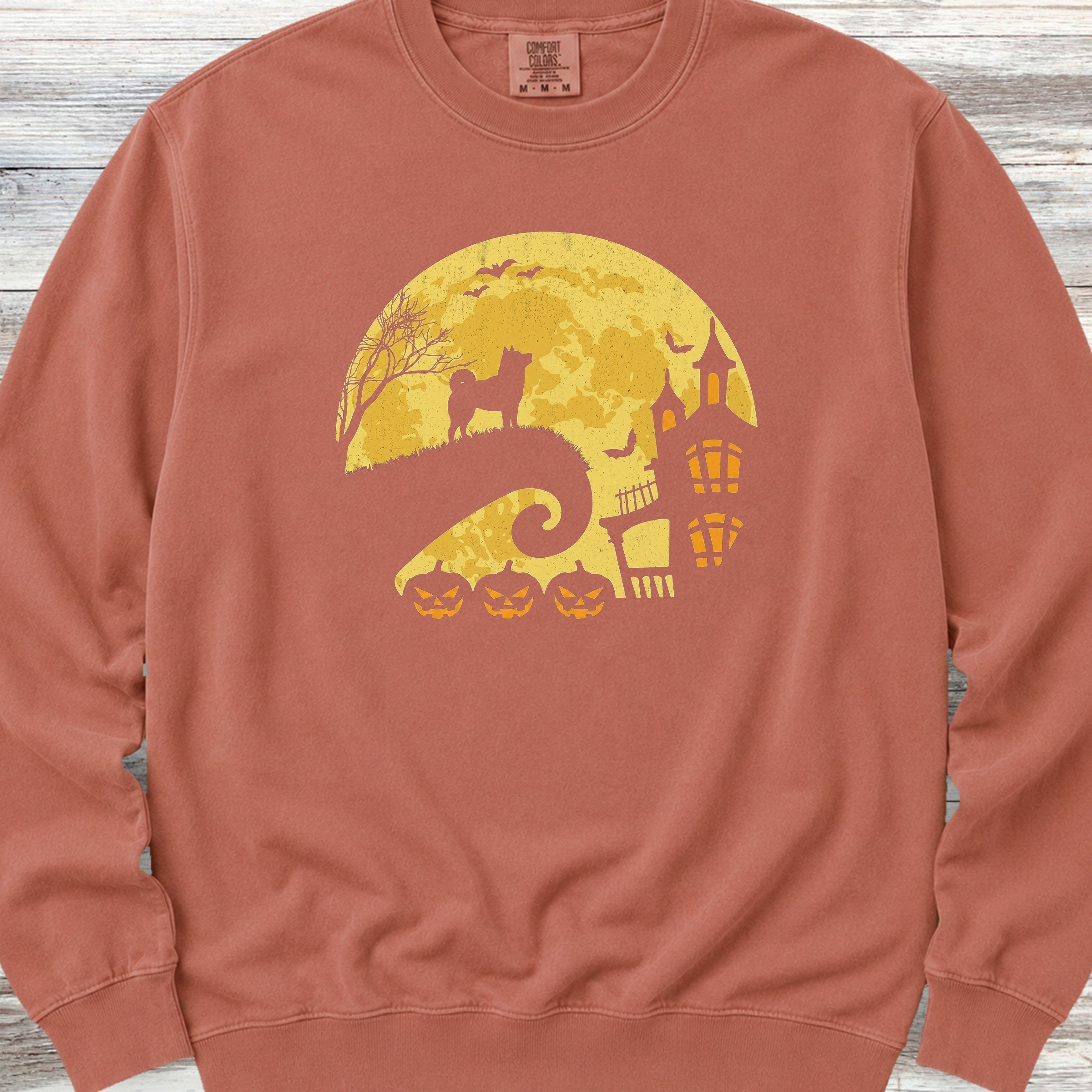 Shiba Inu Halloween Moon Sweatshirt - Terracotta