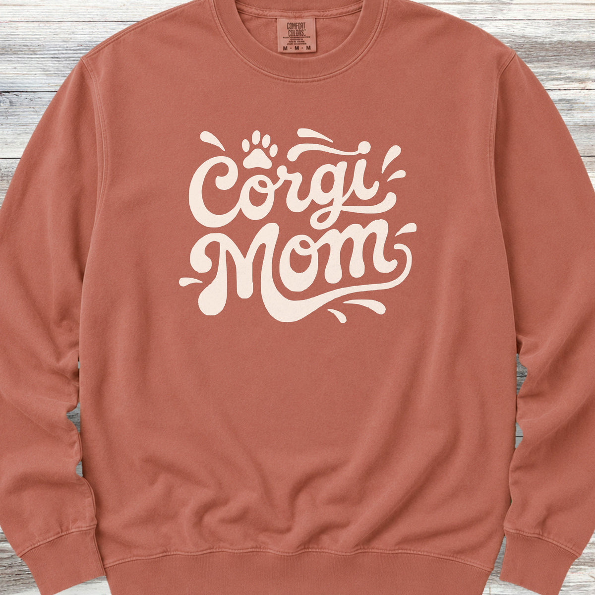 Corgi Groovy Mom Sweatshirt - Terracotta