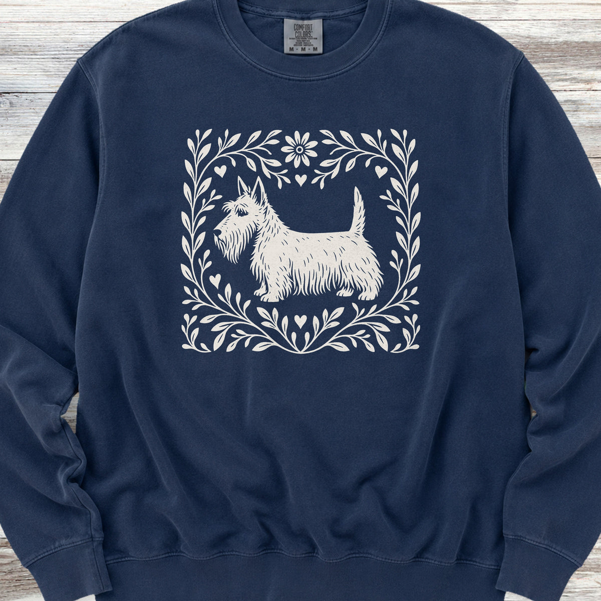 Scottish Terrier Linocut Sweatshirt - True Navy