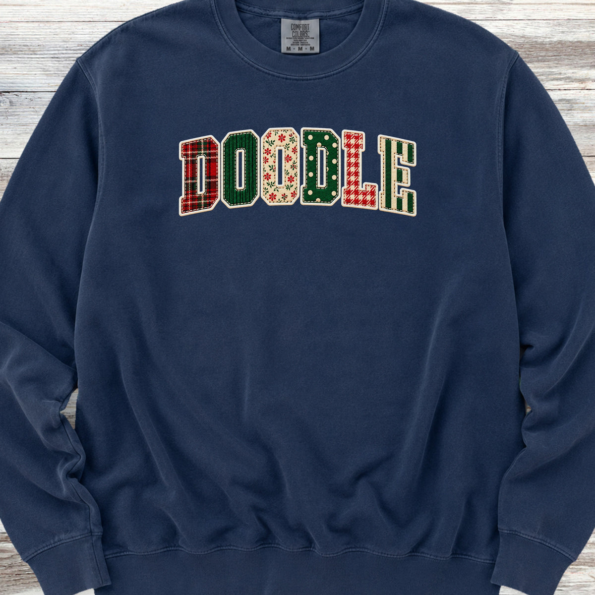 Doodle Holiday Faux Patchwork Sweatshirt - True Navy