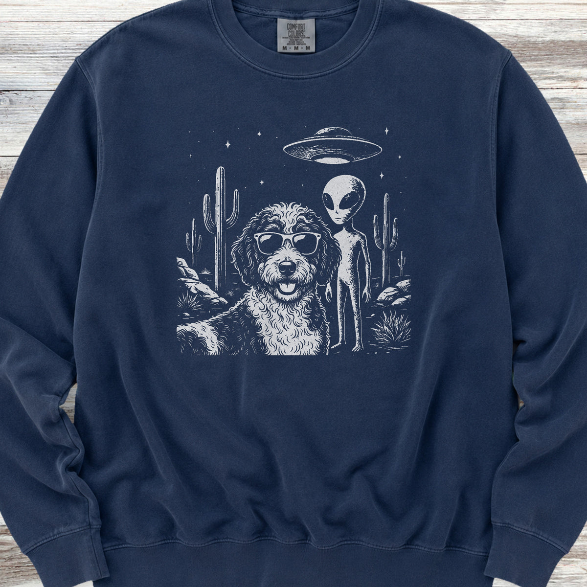 Bernedoodle Alien Selfie Sweatshirt - True Navy