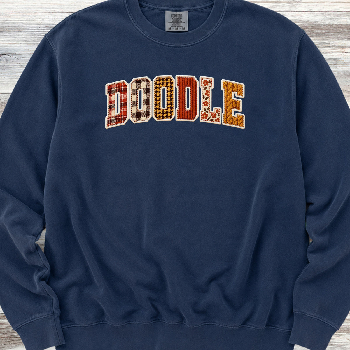Doodle Fall Faux Patchwork Sweatshirt - True Navy