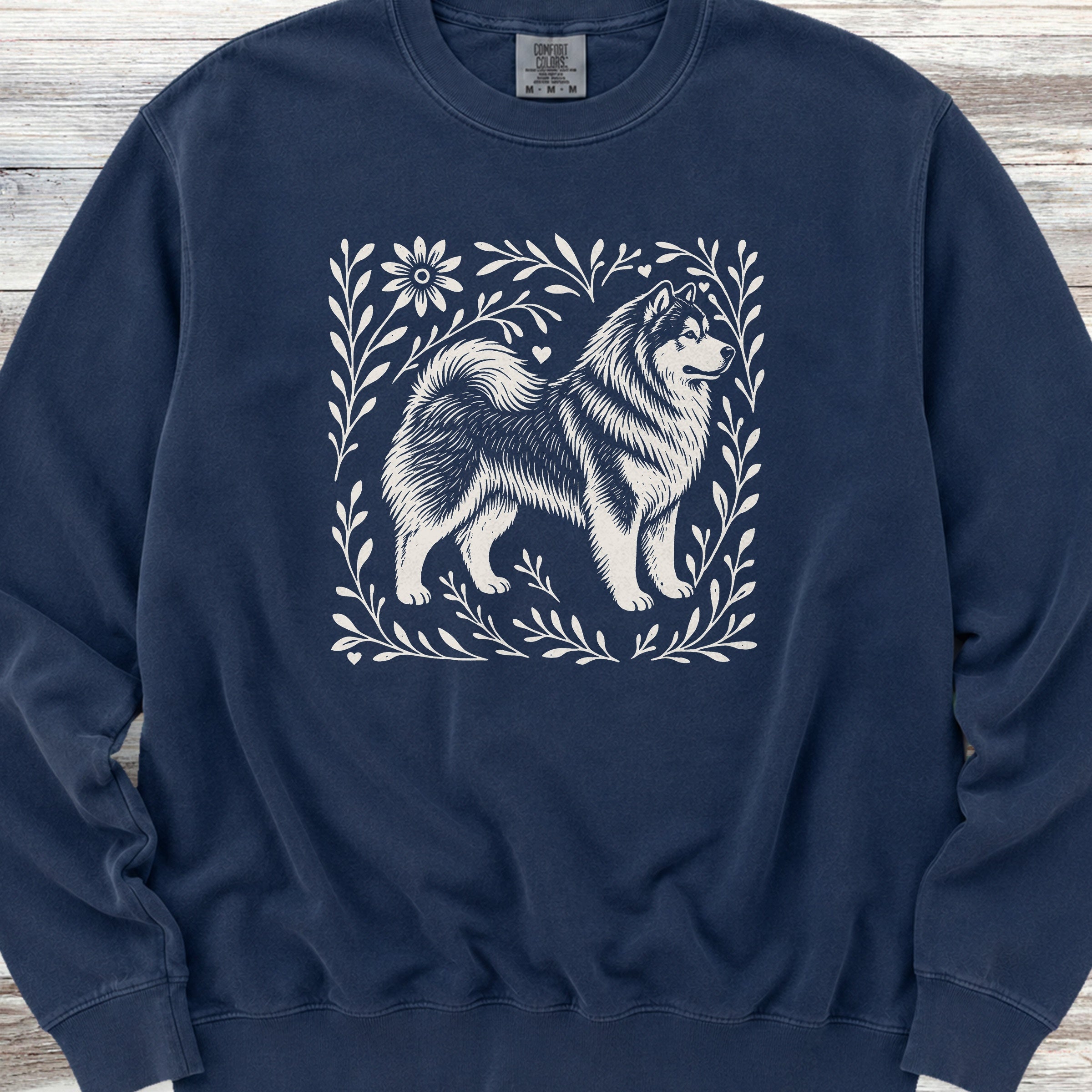 Alaskan Malamute Linocut Sweatshirt - True Navy