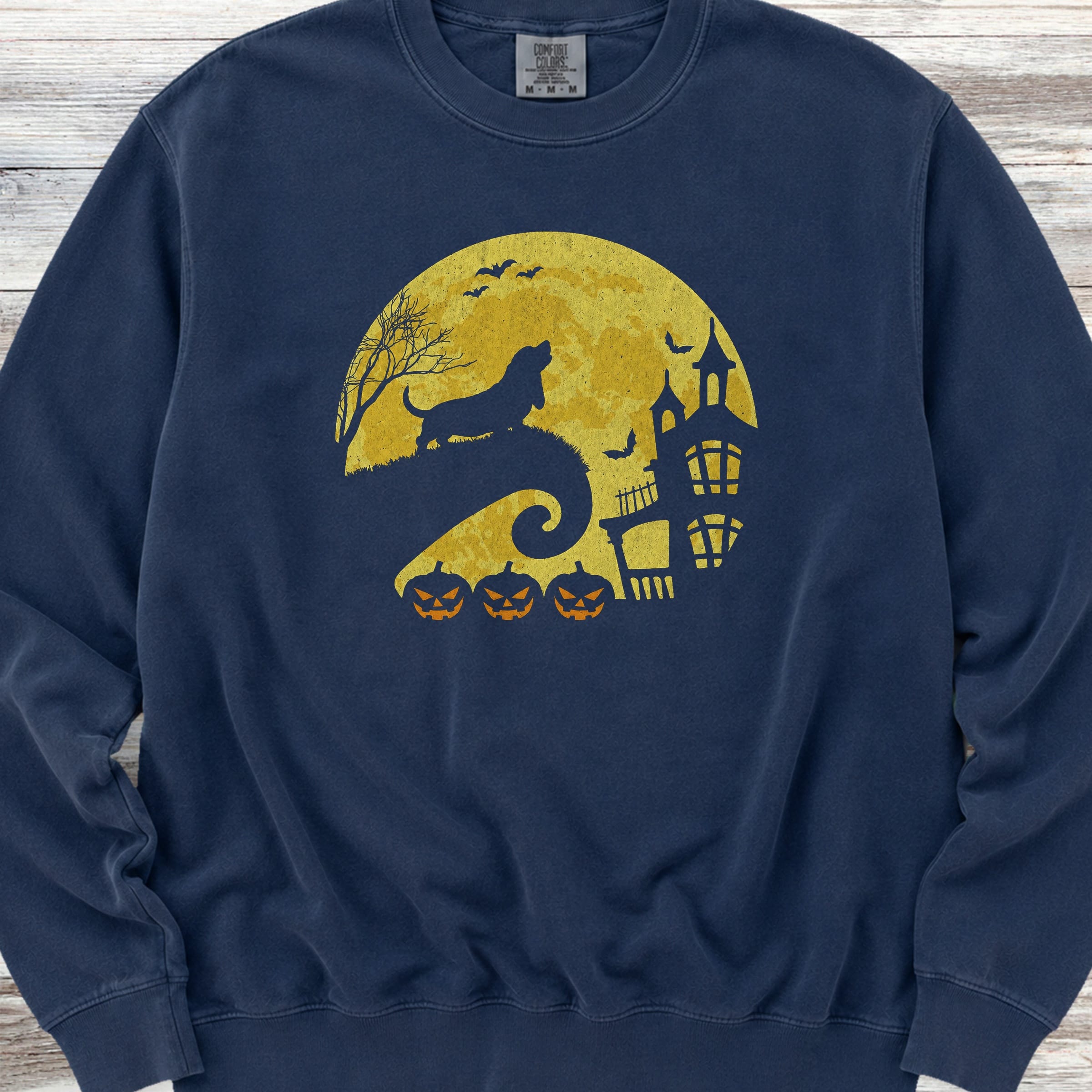 Basset Hound Halloween Moon Sweatshirt - True Navy