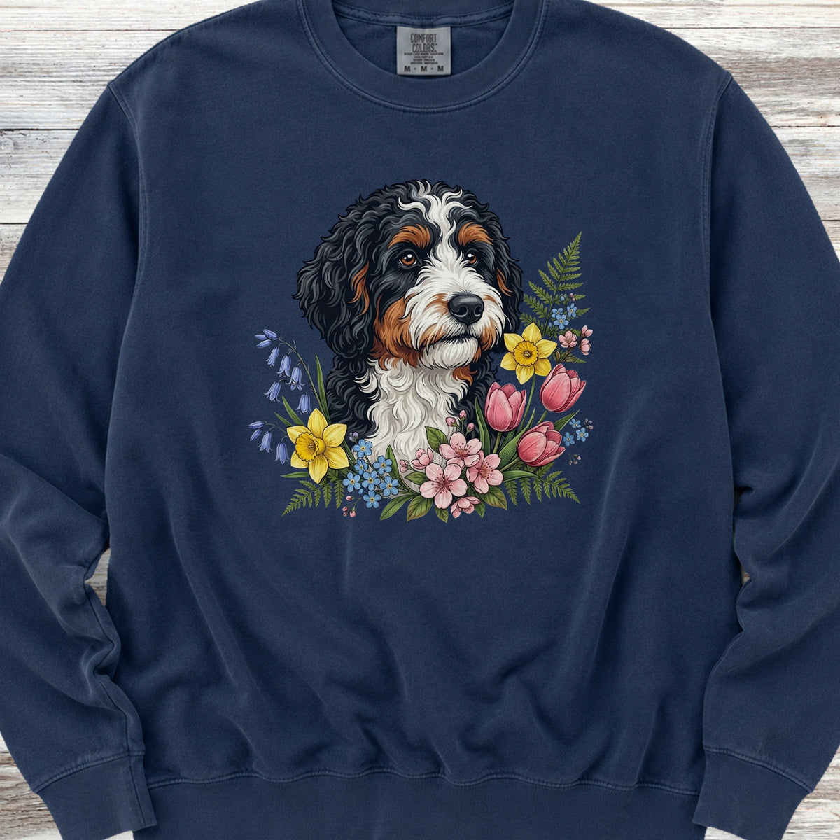 Bernedoodle Spring Portrait Sweatshirt - True Navy