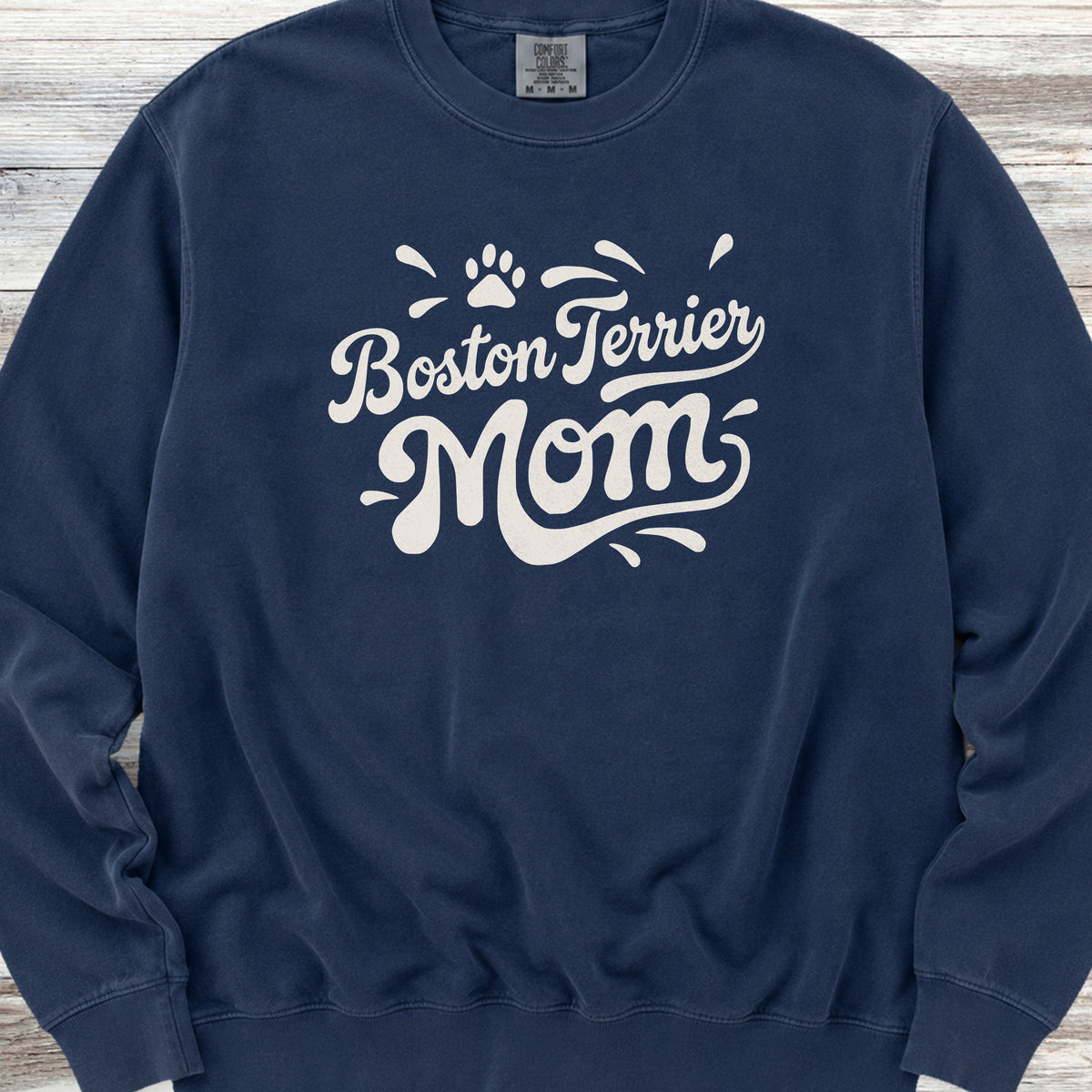 Boston Terrier Groovy Mom Sweatshirt - True Navy