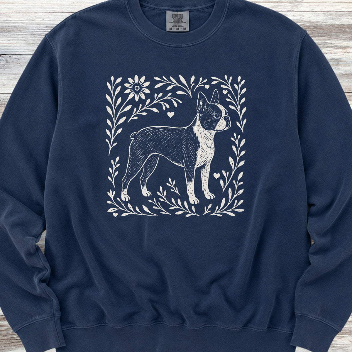 Boston Terrier Linocut Sweatshirt - True Navy