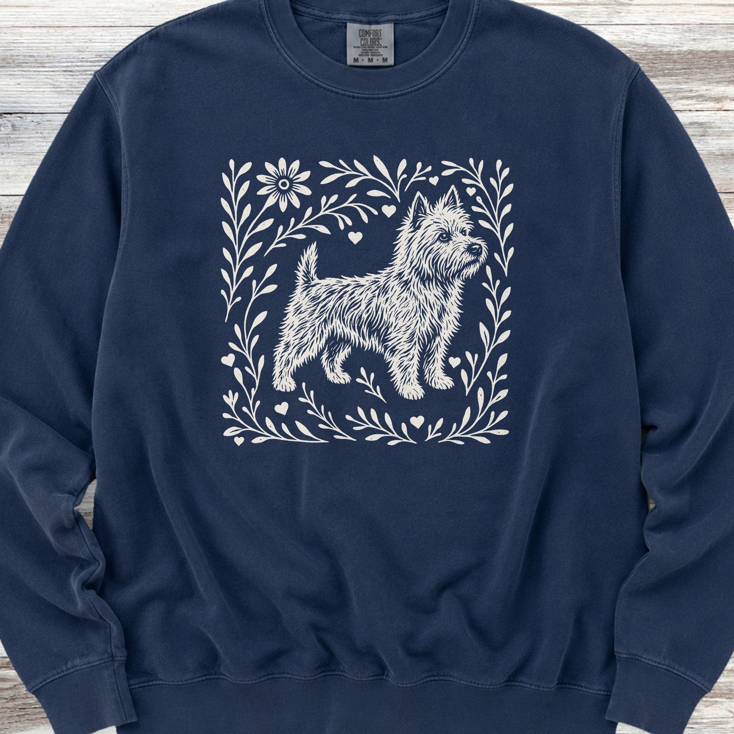 Cairn Terrier Linocut Sweatshirt - True Navy