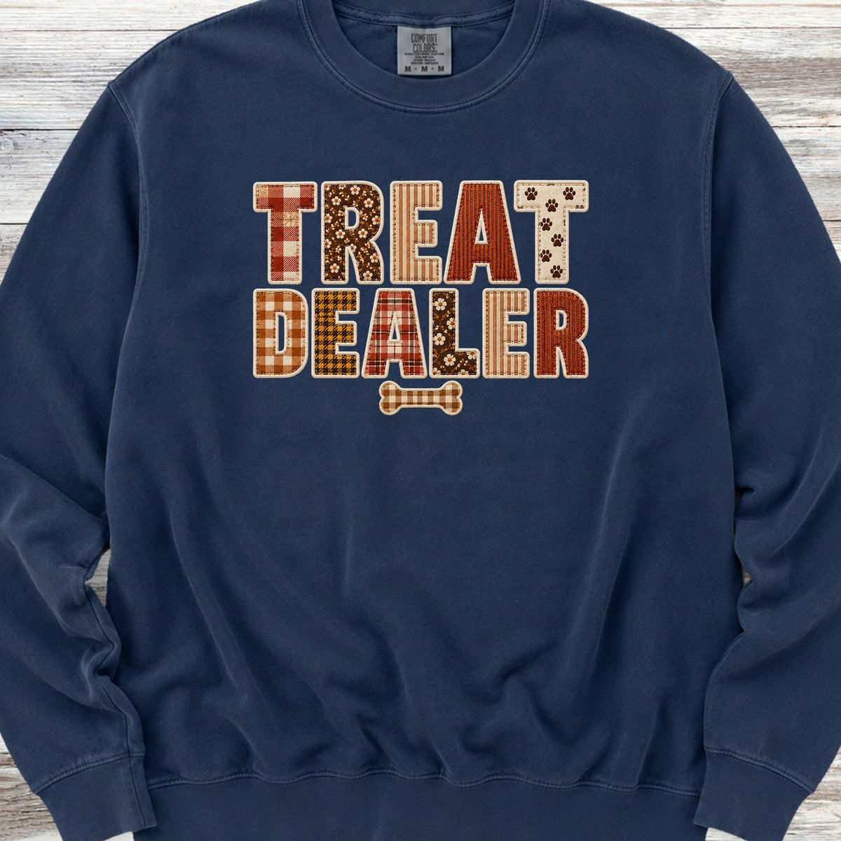 Treat Dealer Fall Faux Patchwork Sweatshirt - True Navy