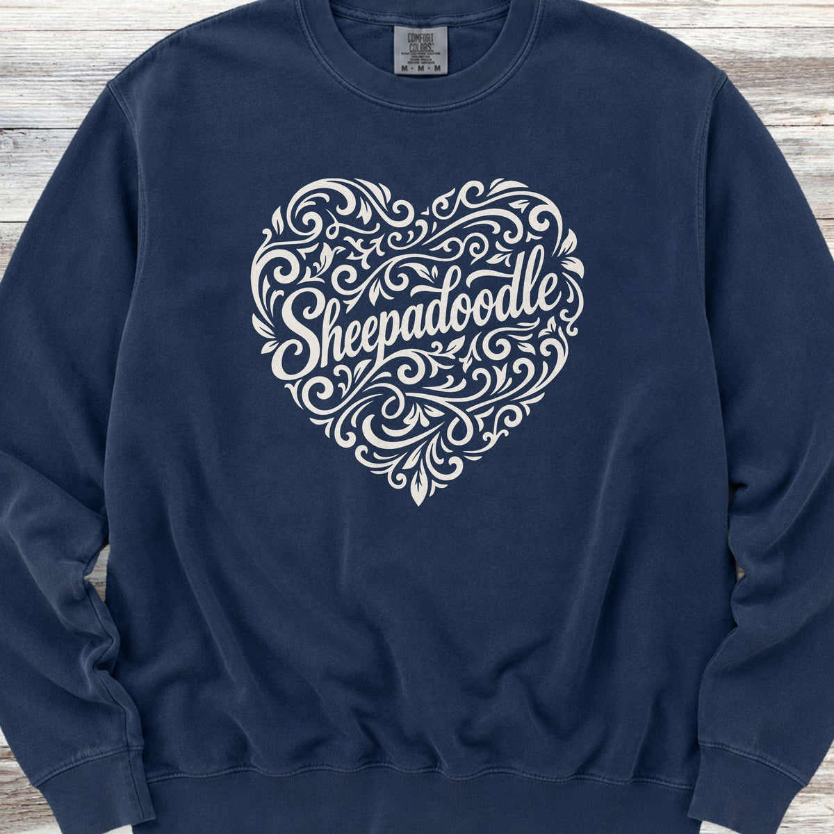 Sheepadoodle Heart Script Sweatshirt - True Navy