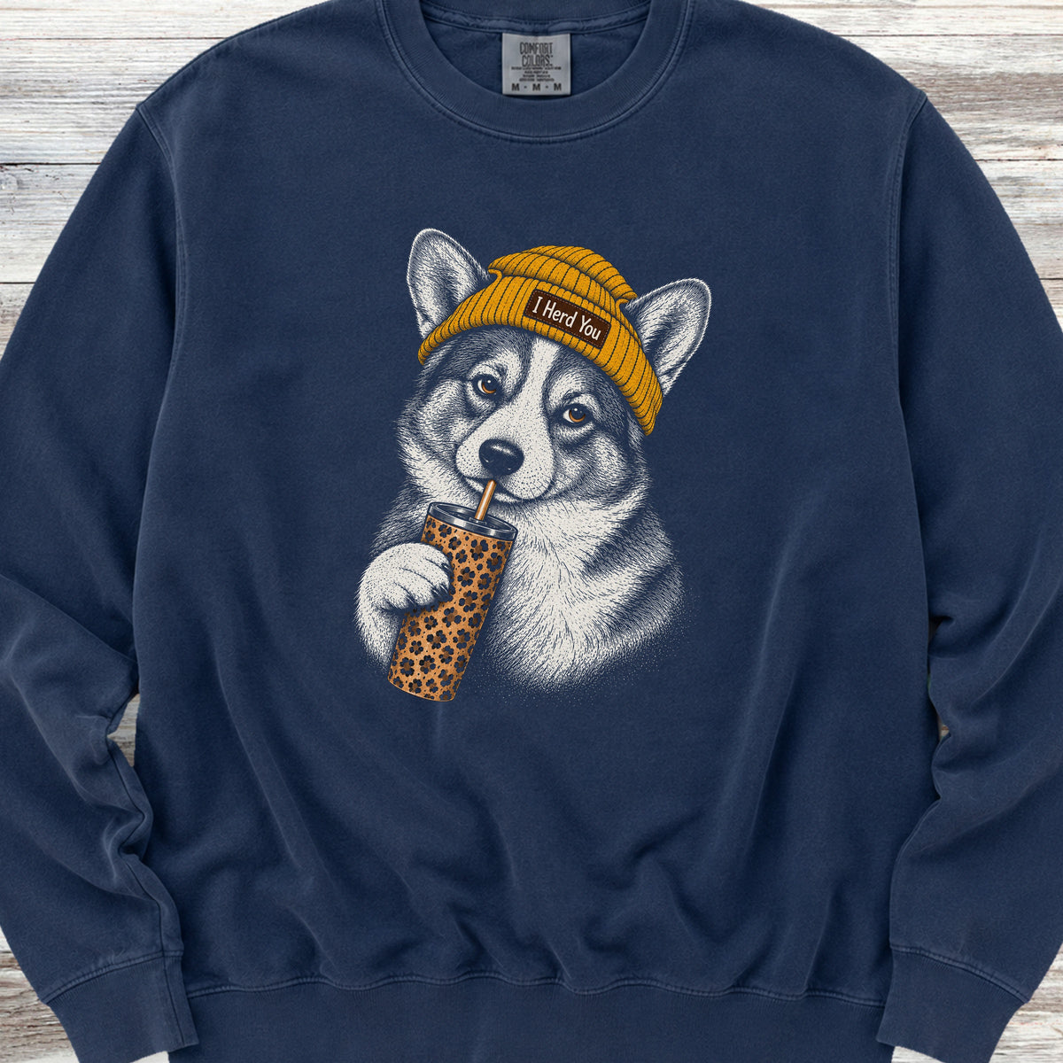 Corgi Herd You Beanie Sweatshirt - True Navy