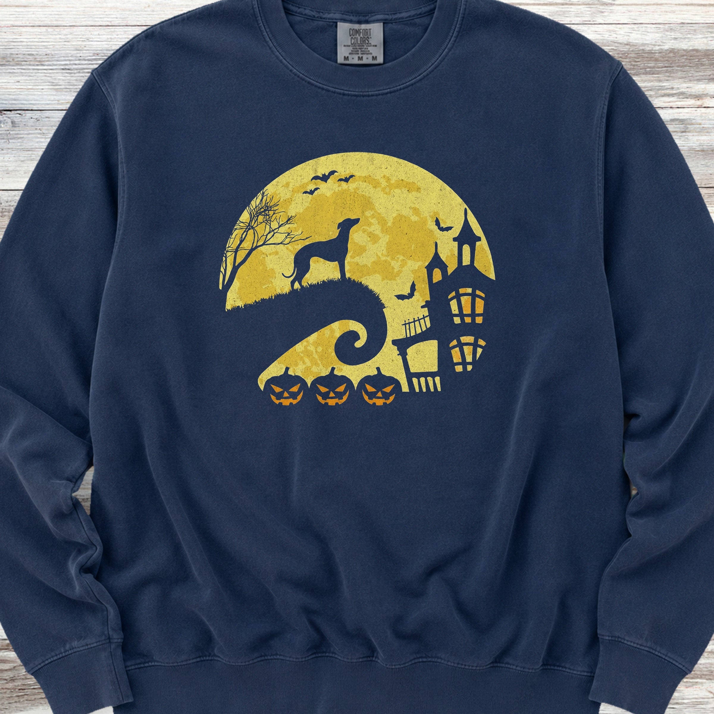 Whippet Halloween Moon Sweatshirt - True Navy