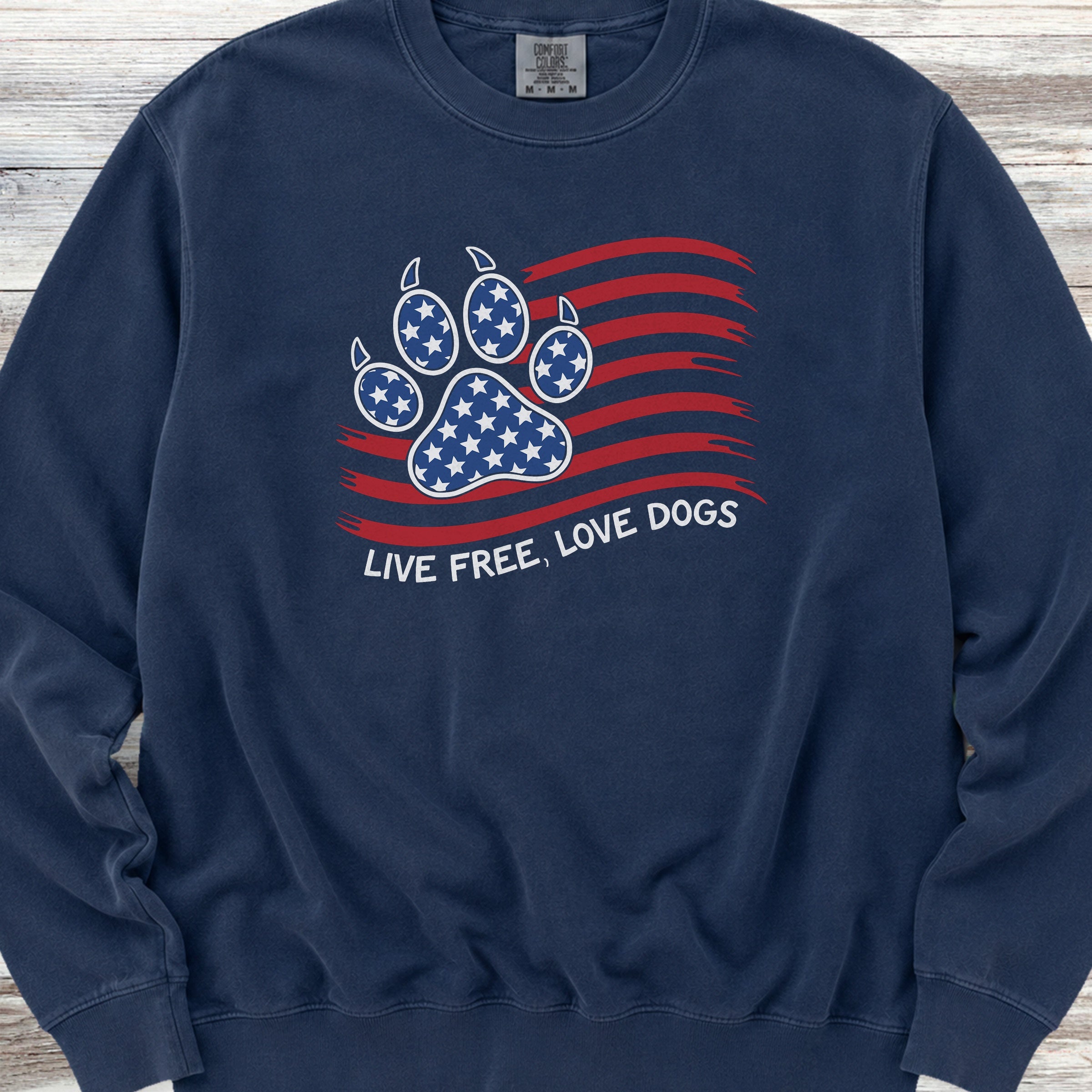 Live Free Love Dogs Flag Sweatshirt - True Navy