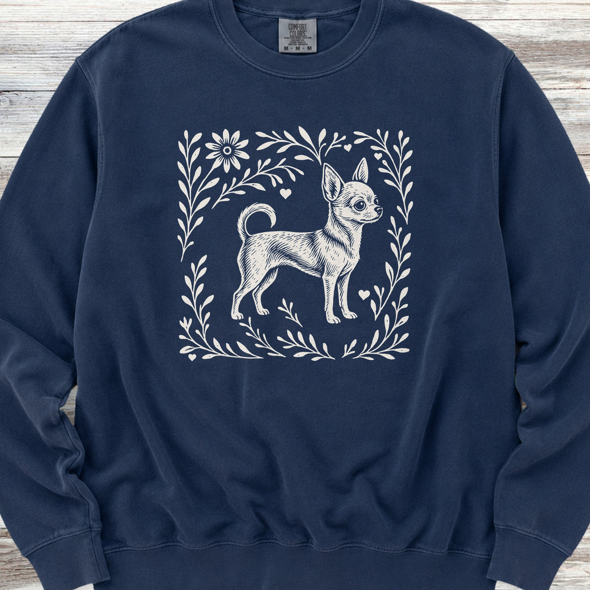 Chihuahua Linocut Sweatshirt - True Navy