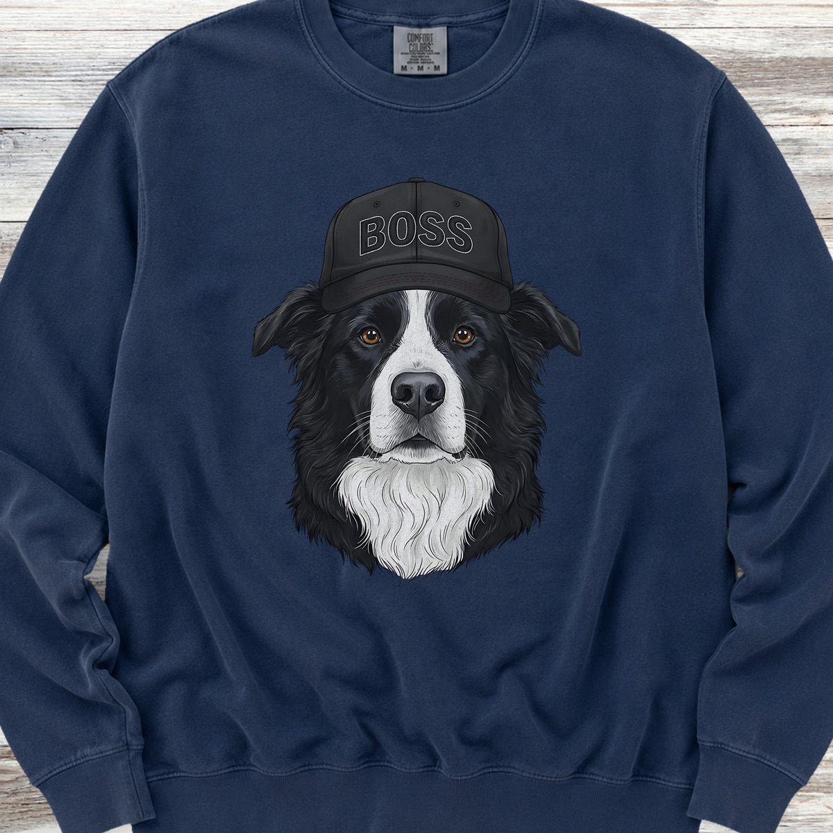 Border Collie Boss Hat Sweatshirt - True Navy