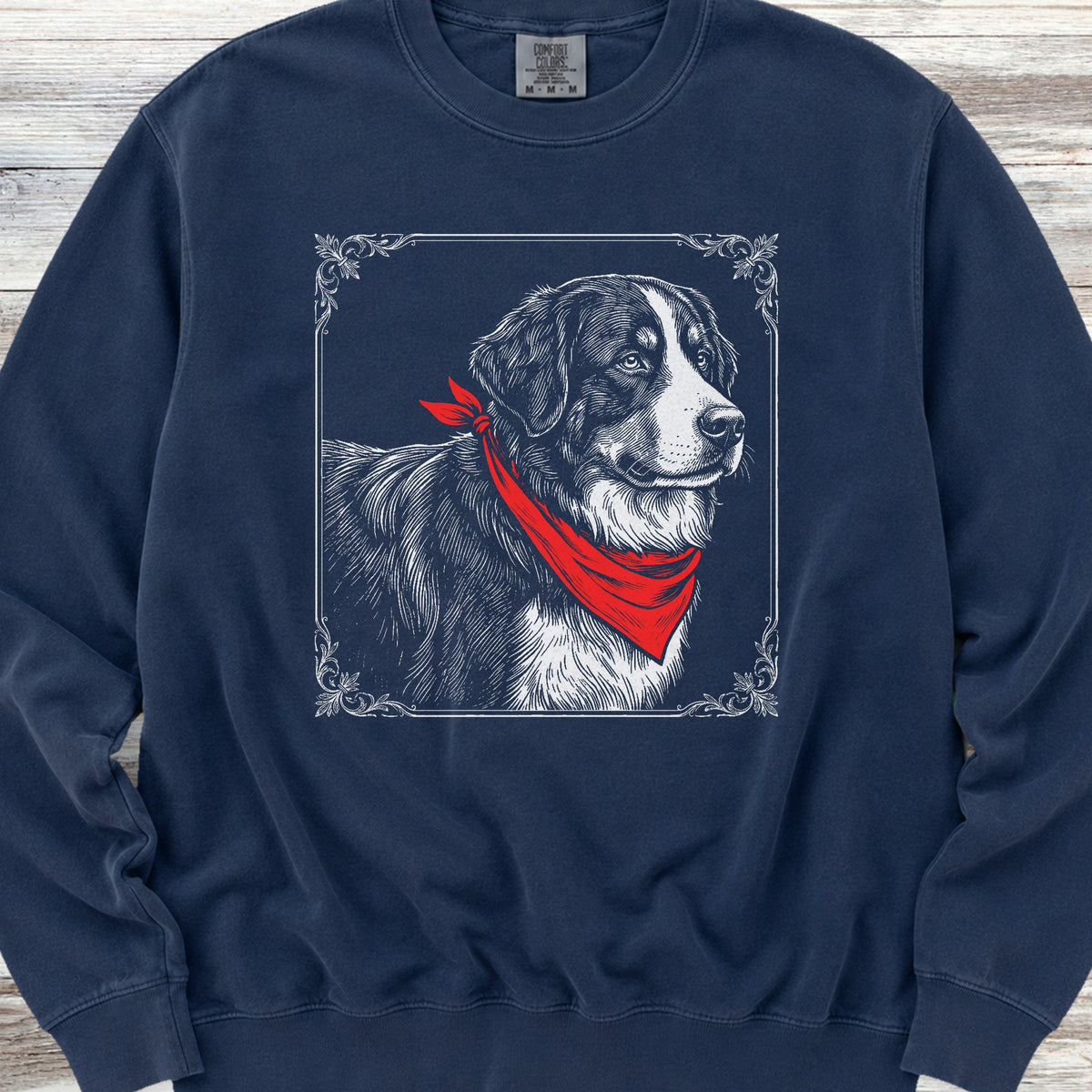 Bernese Mountain Dog Etching Sweatshirt - True Navy