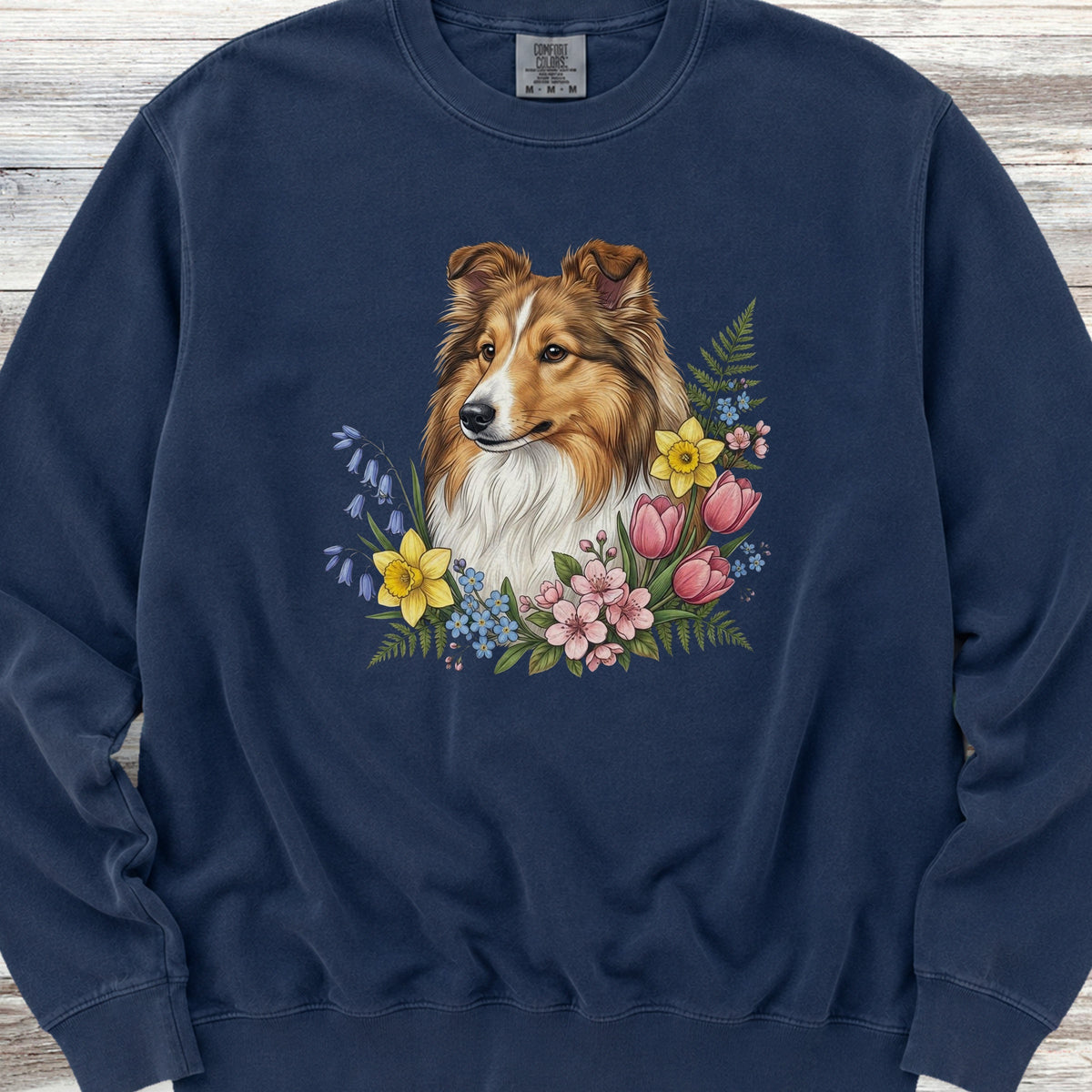 Shetland Sheepdog Spring Portrait Sweatshirt - True Navy