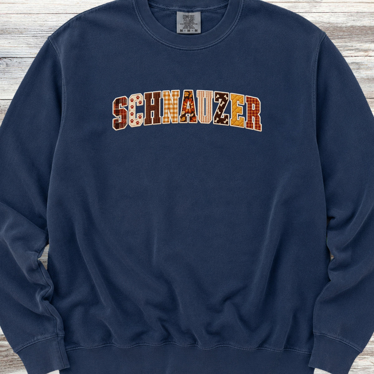 Schnauzer Fall Faux Patchwork Sweatshirt - True Navy