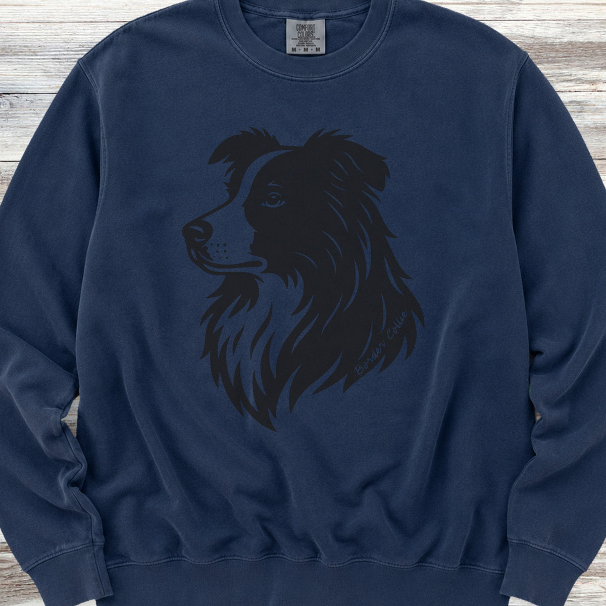 Border Collie Woodcut Portrait Sweatshirt - True Navy