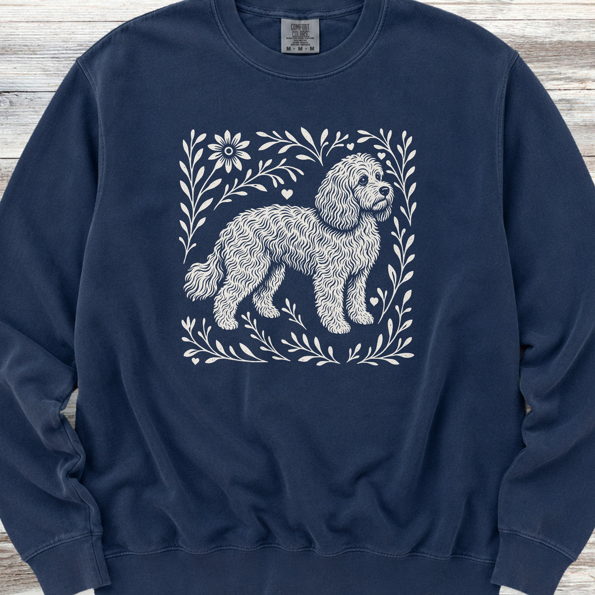 Cockapoo Linocut Sweatshirt - True Navy
