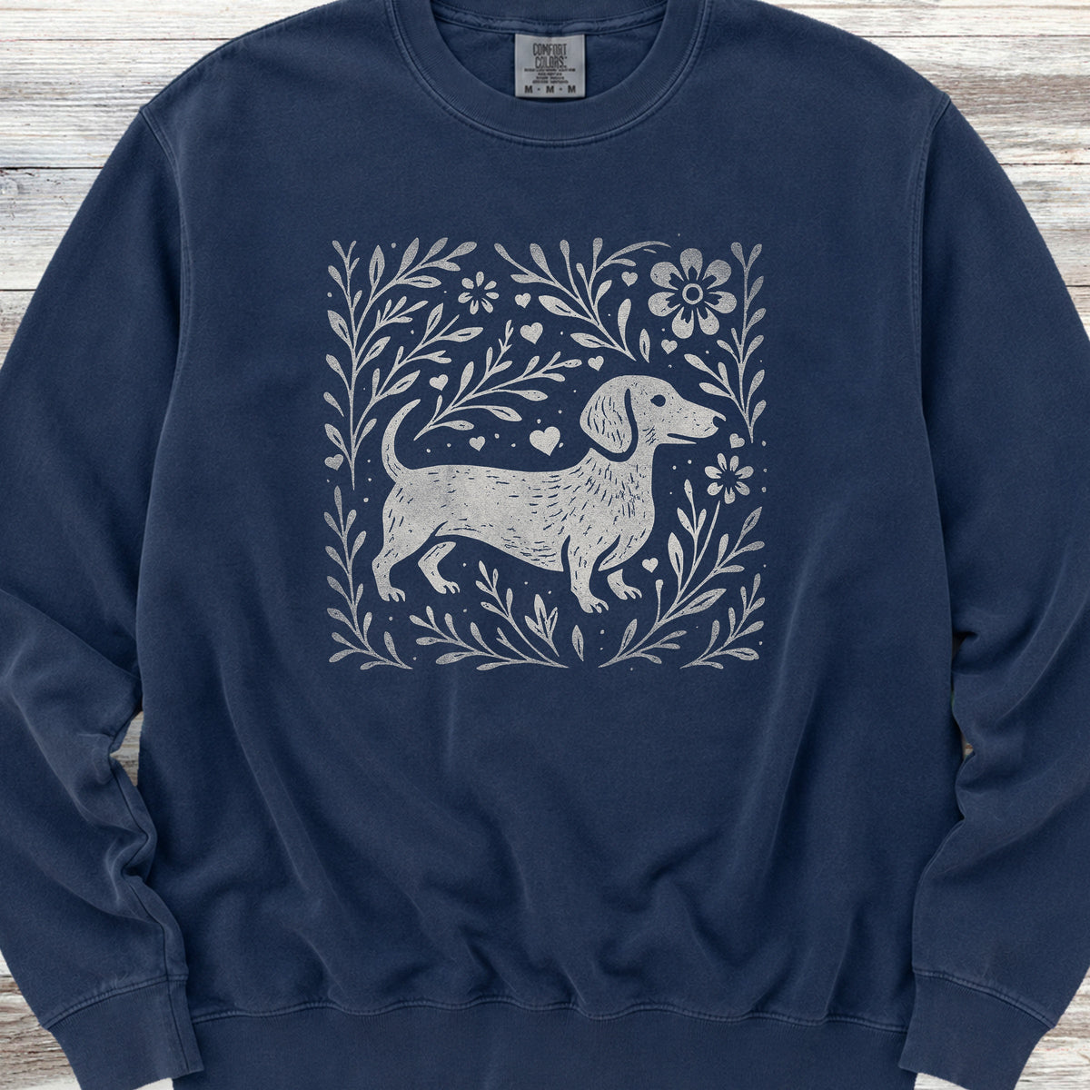 Dachshund Linocut Sweatshirt - True Navy