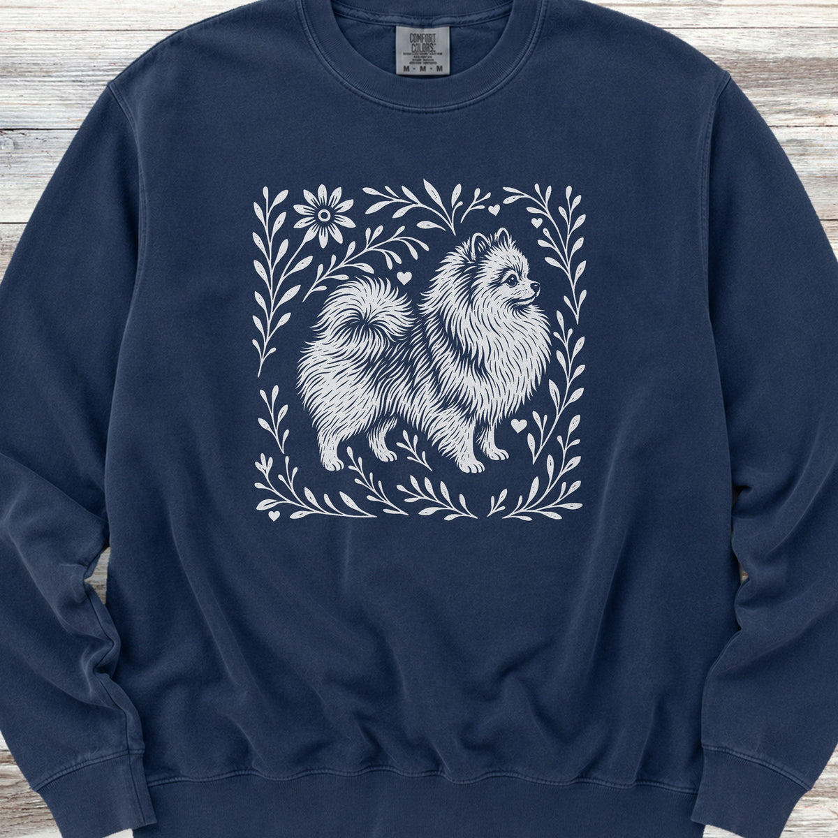 Pomeranian Linocut Sweatshirt - True Navy