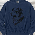 Australian Shepherd Woodcut Portrait Sweatshirt - True Navy