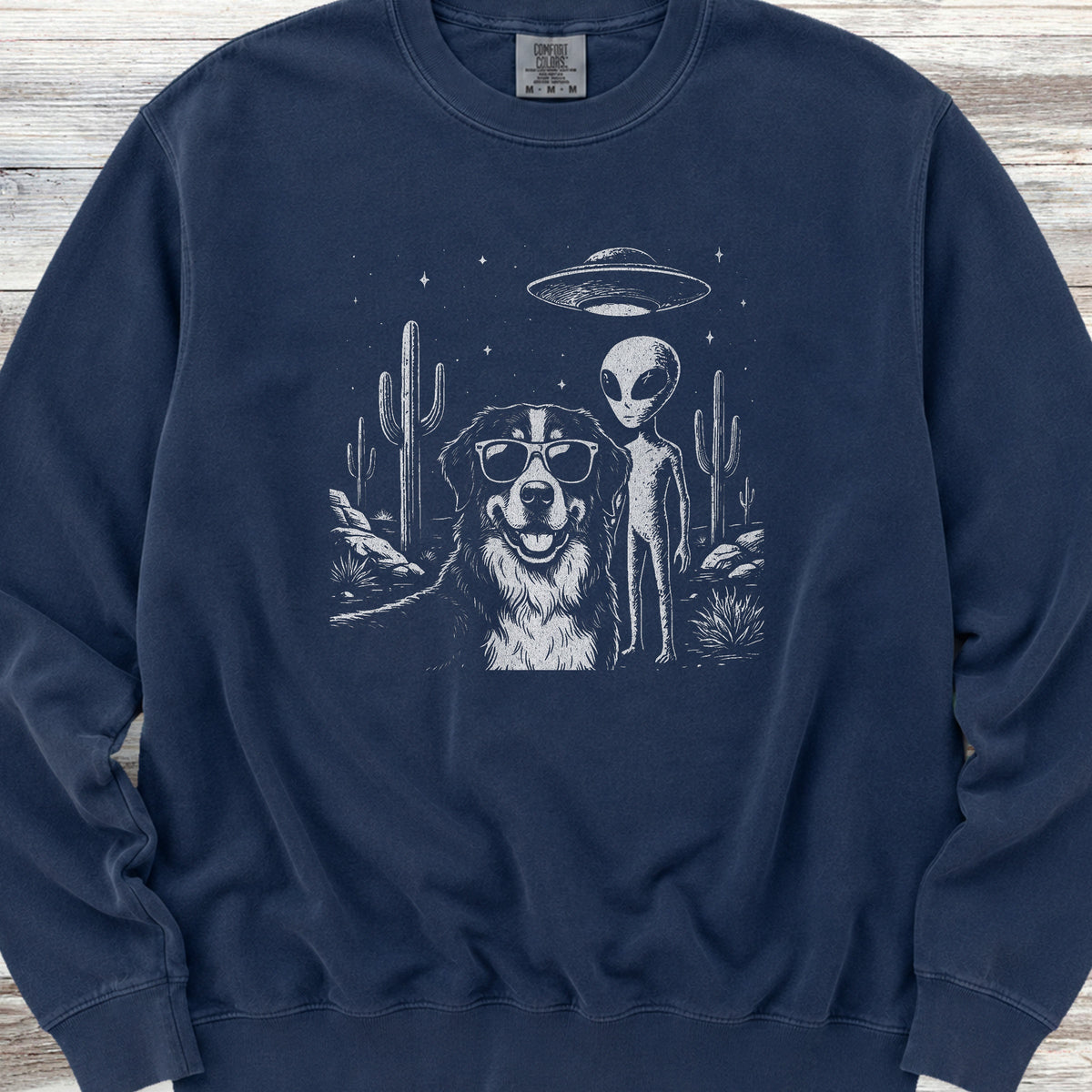 Bernese Mountain Dog Alien Selfie Sweatshirt - True Navy