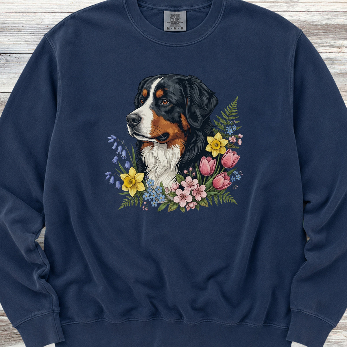 Bernese Mountain Dog Spring Portrait Sweatshirt - True Navy