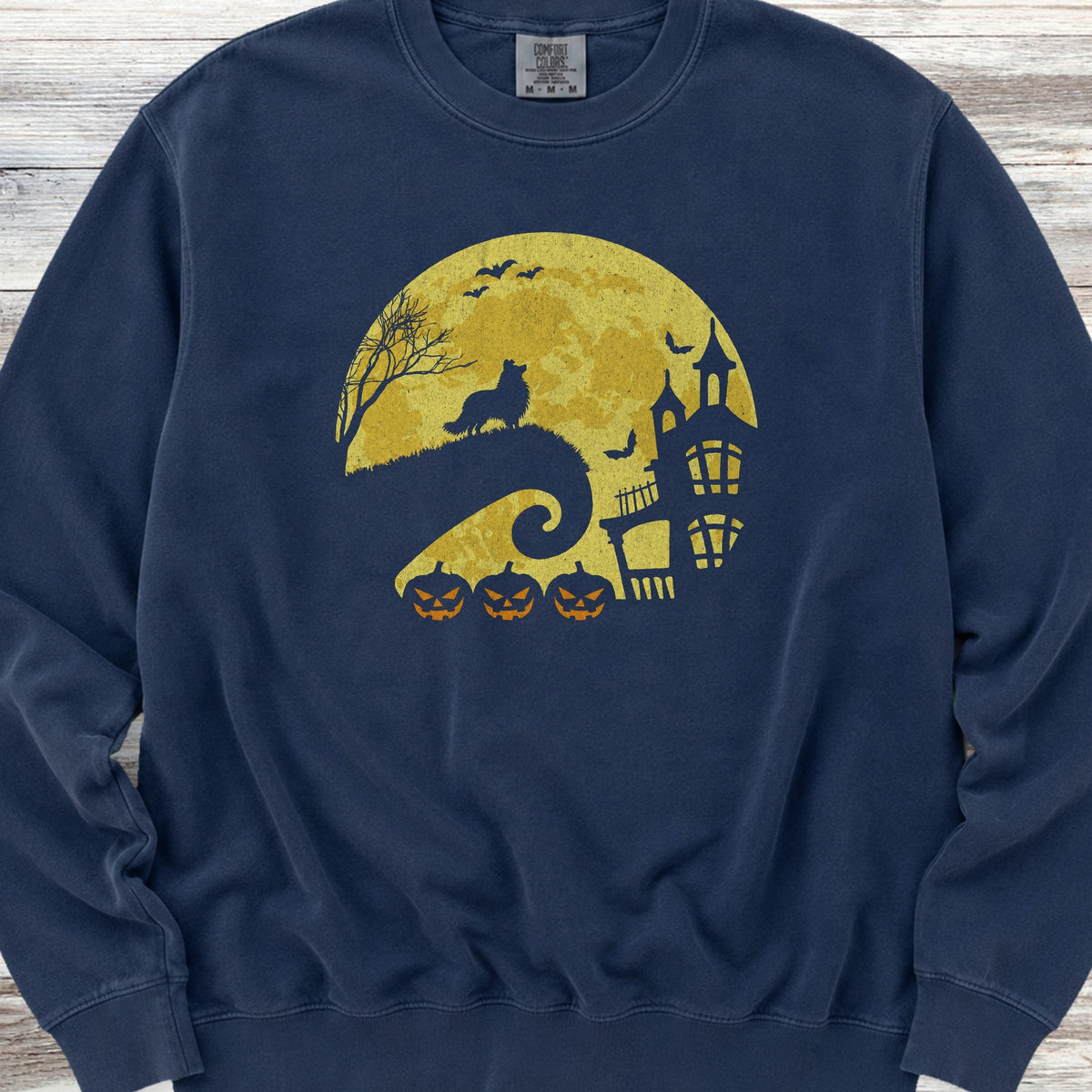 Shetland Sheepdog Halloween Moon Sweatshirt - True Navy