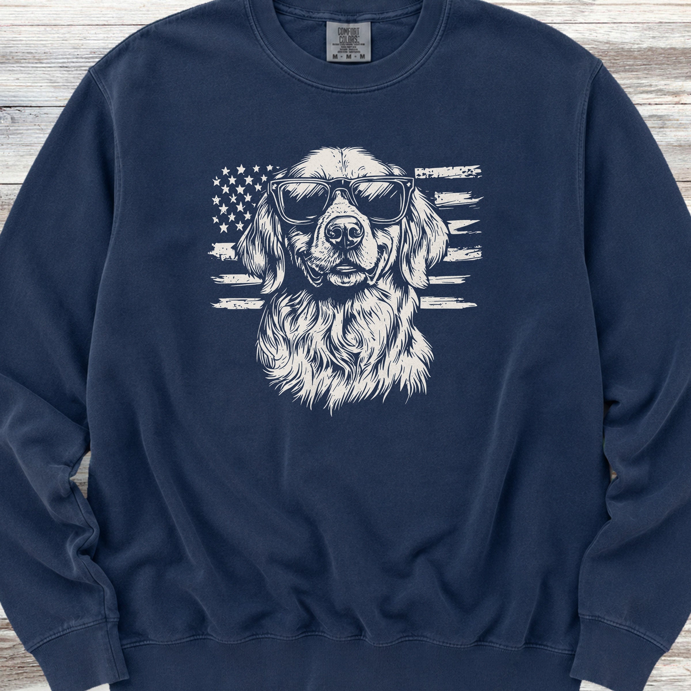 Golden Retriever Flag Sweatshirt - True Navy