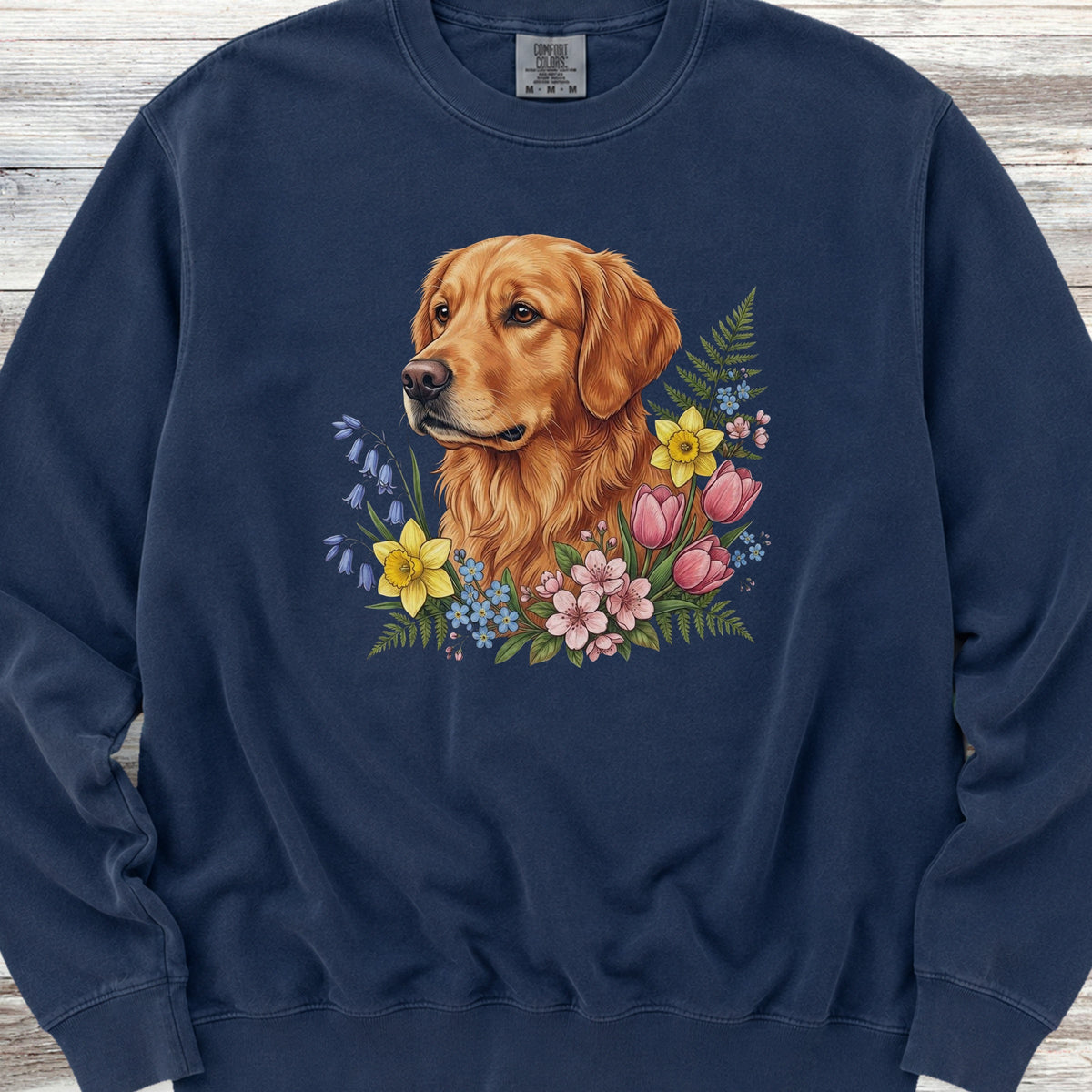 Golden Retriever Spring Portrait Sweatshirt - True Navy