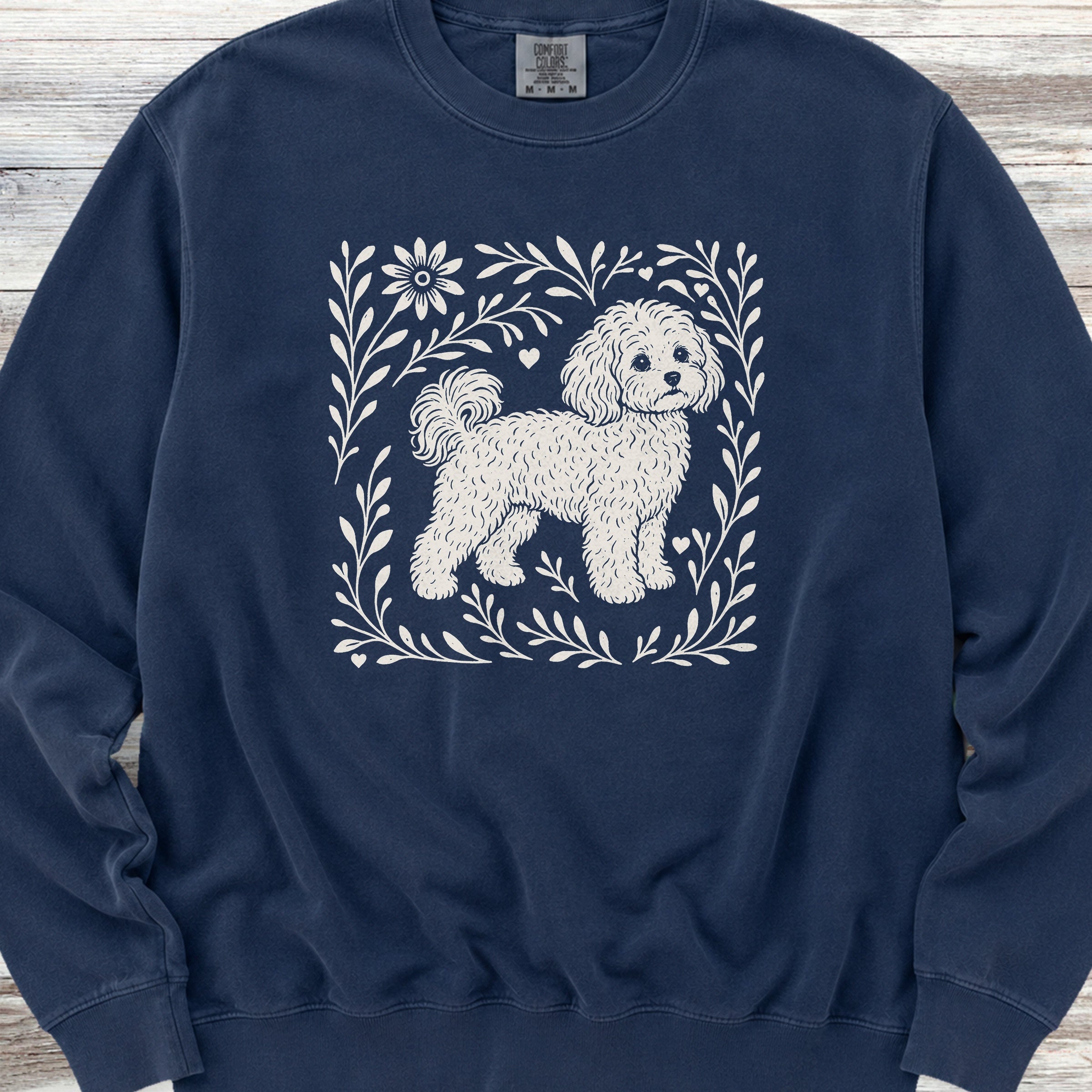 Maltipoo Linocut Sweatshirt - True Navy