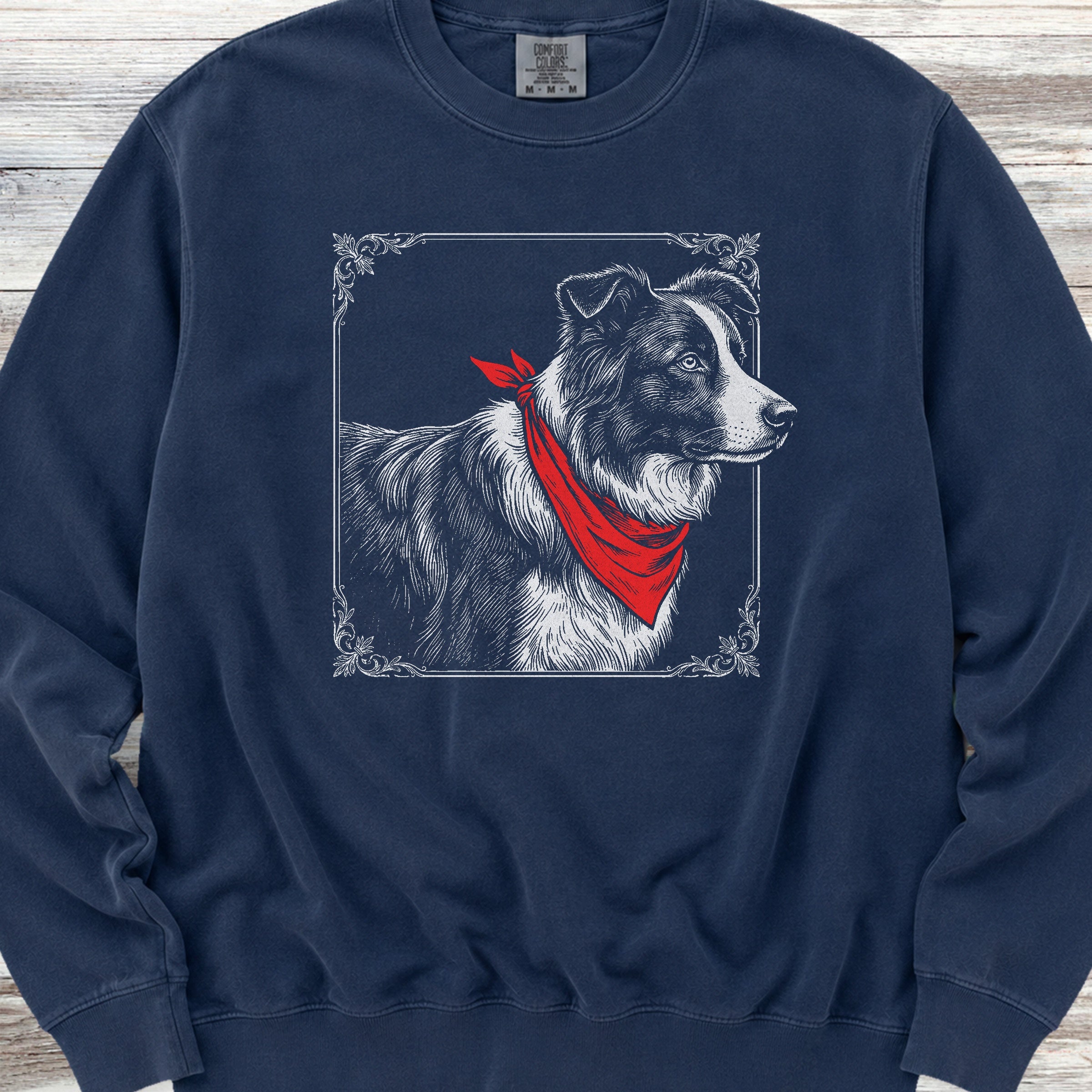Border Collie Etching Sweatshirt - True Navy