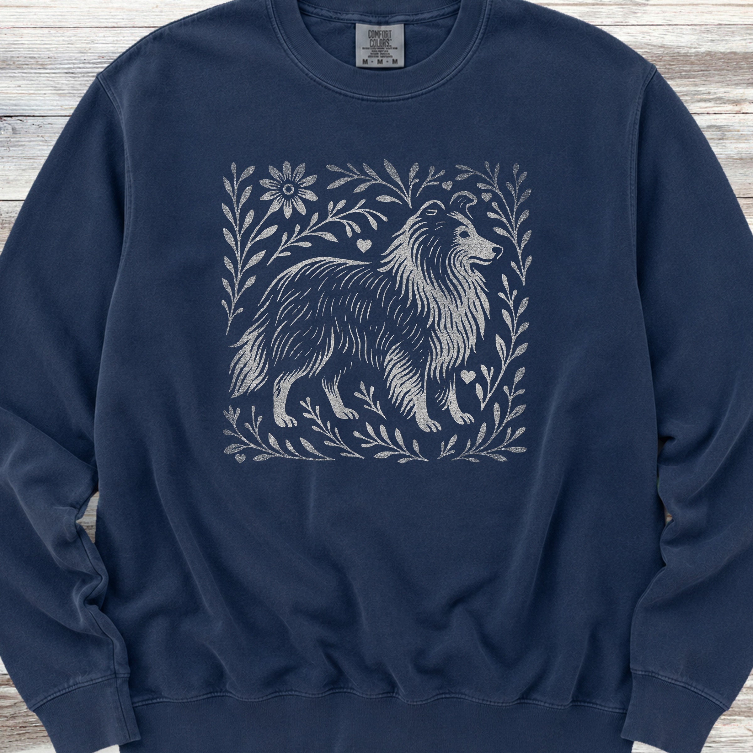 Shetland Sheepdog Linocut Sweatshirt - True Navy
