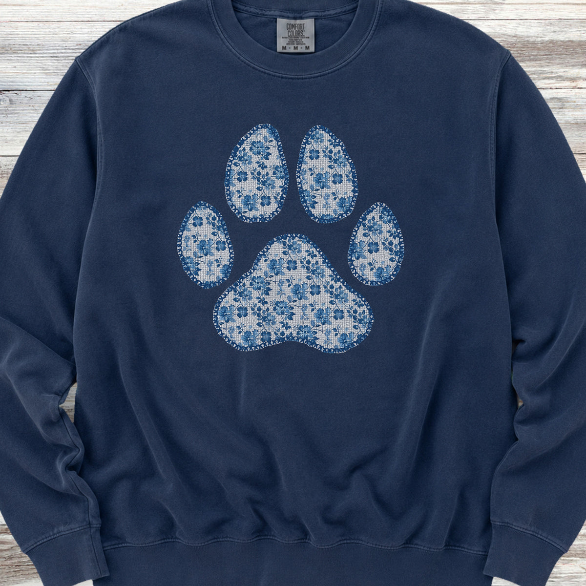 Blue Floral Paw Print Sweatshirt - True Navy