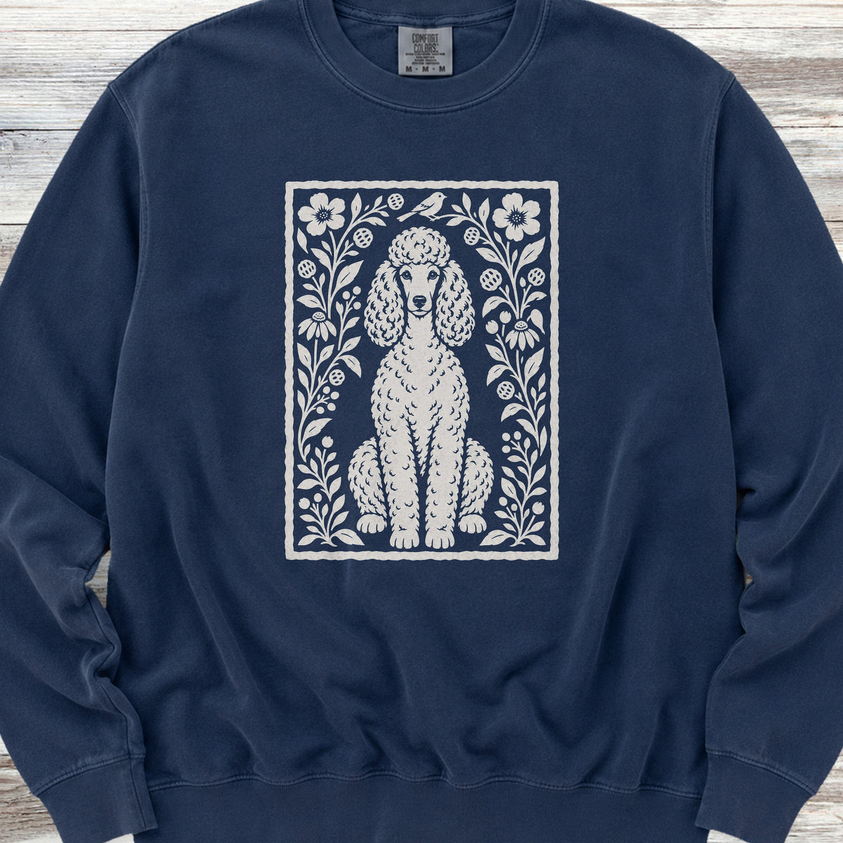 Poodle Light Folk Art Floral Sweatshirt - True Navy
