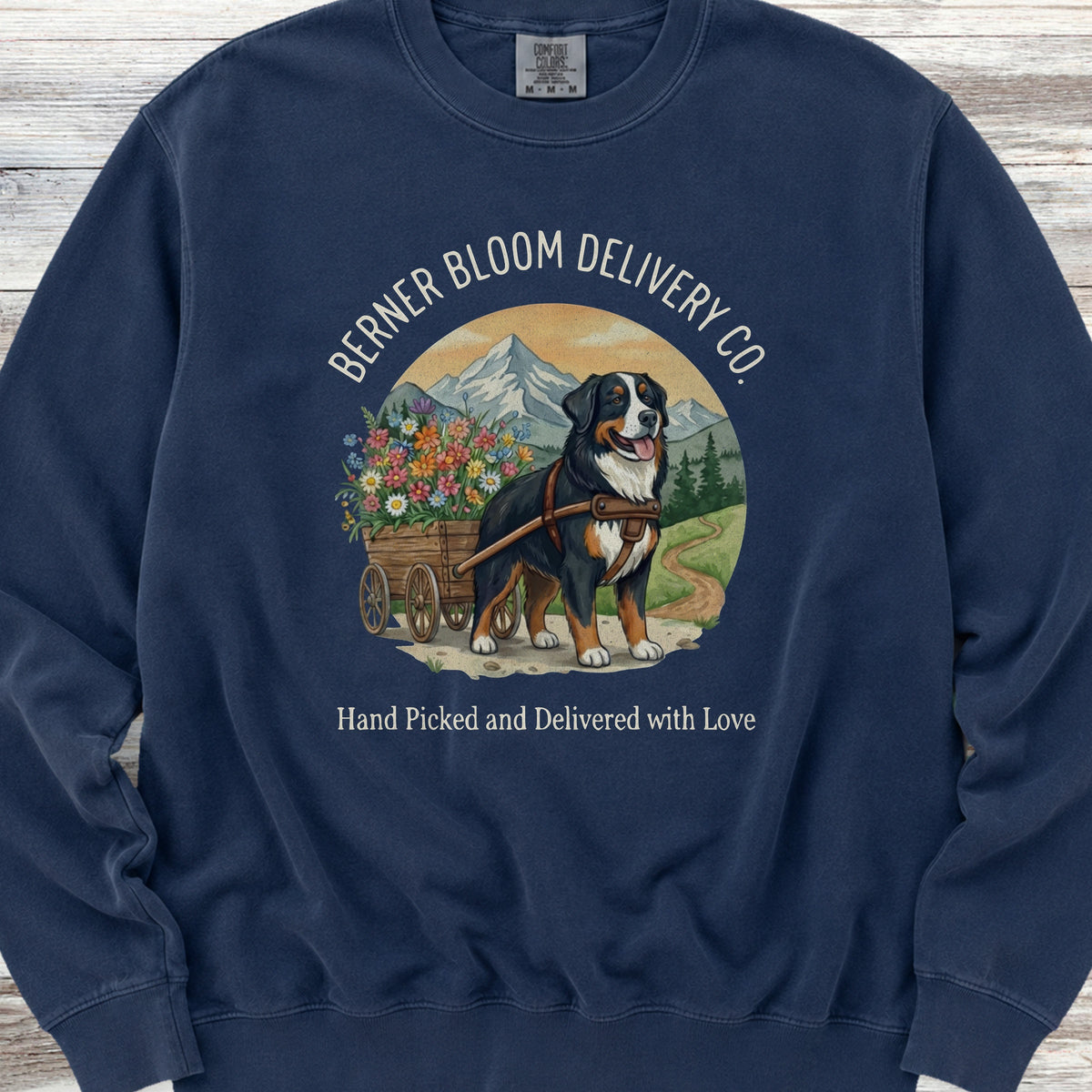 Bernese Mountain Dog Bloom Delivery Sweatshirt - True Navy