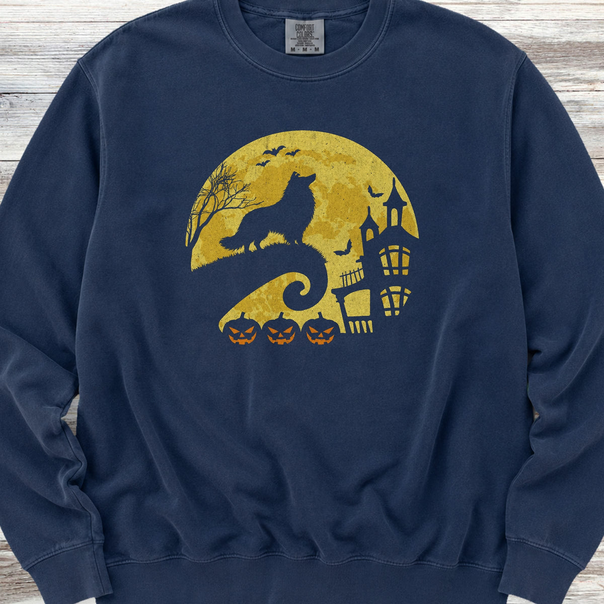 Rough Collie Halloween Moon Sweatshirt - True Navy