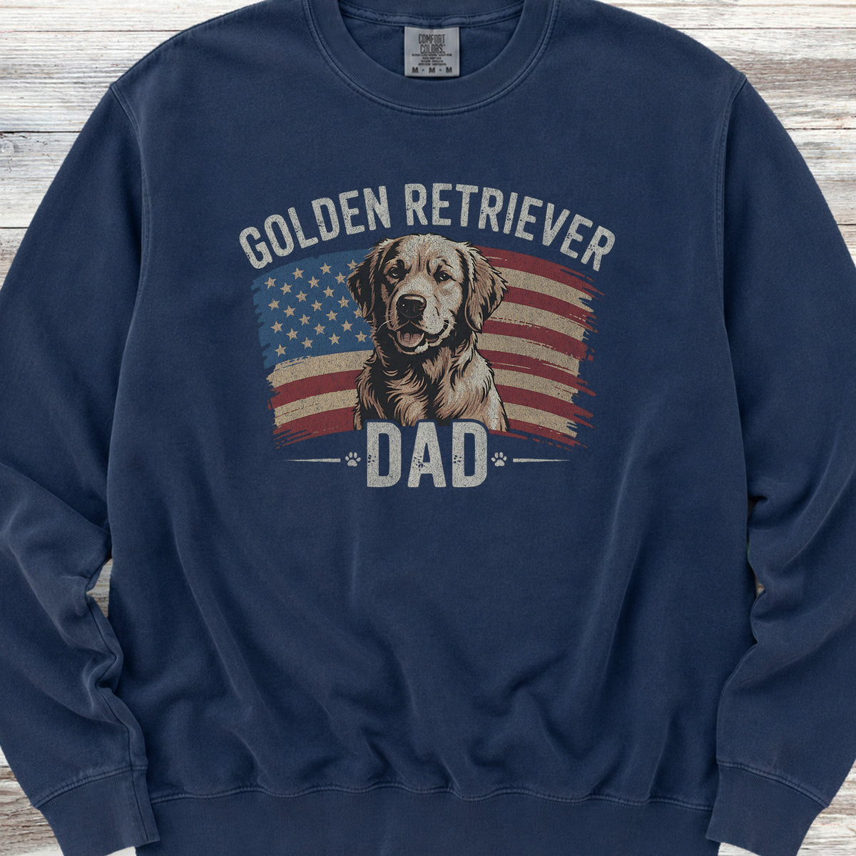 Golden Retriever Dad Flag Sweatshirt - True Navy
