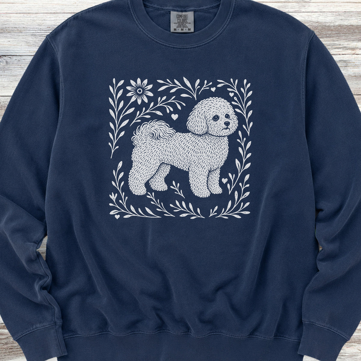 Bichon Frise Linocut Sweatshirt - True Navy