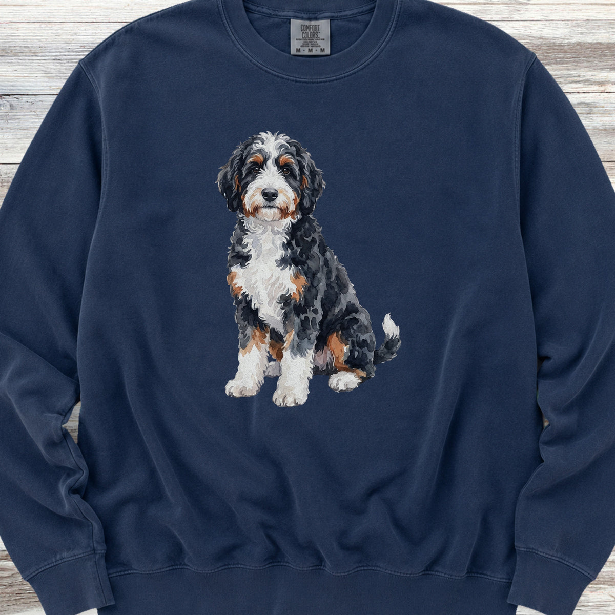 Bernedoodle Watercolor Sweatshirt - True Navy