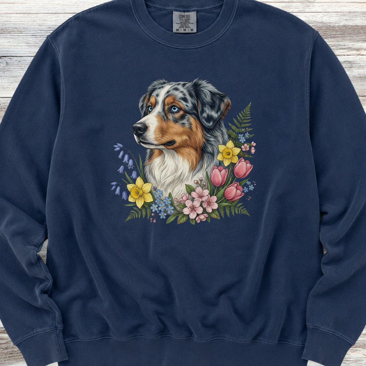 Australian Shepherd Merle Blue Eyes Portrait Sweatshirt - True Navy