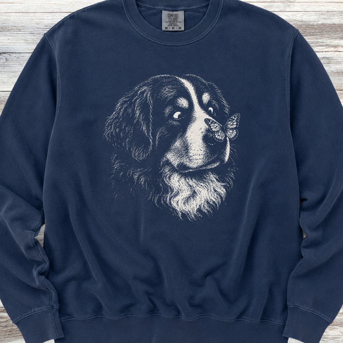 Bernese Mountain Dog Butterfly Sweatshirt - True Navy