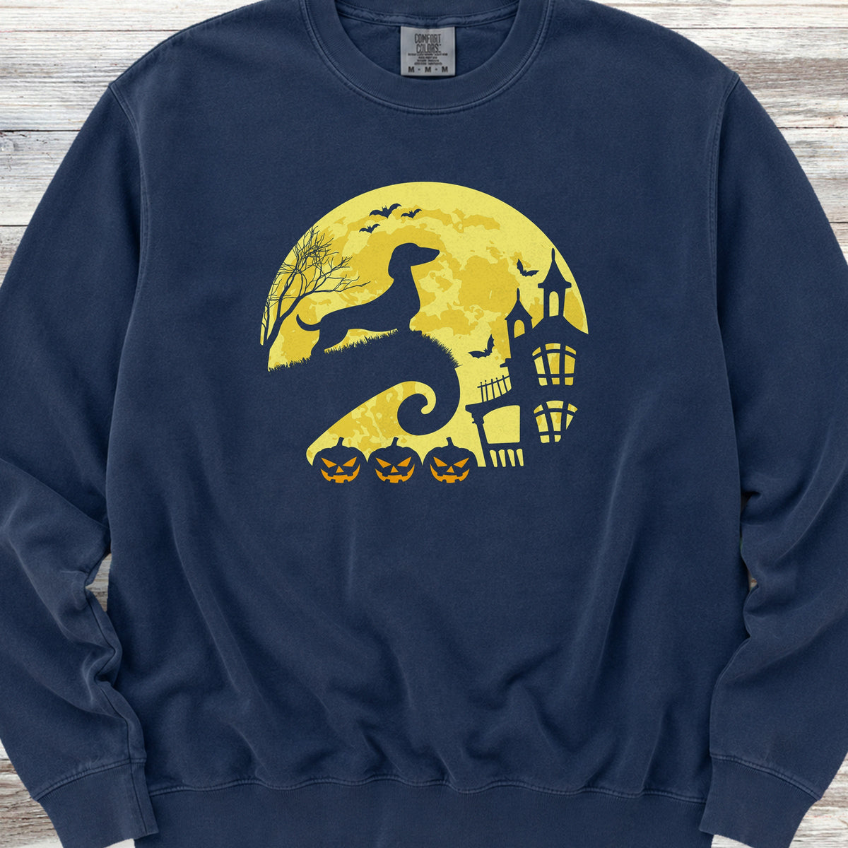 Dachshund Halloween Moon Sweatshirt - True Navy